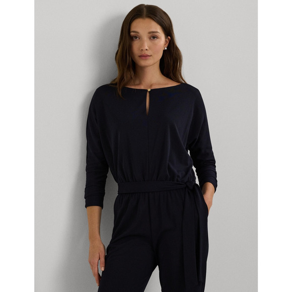 Lauren Ralph Lauren Women Belted Jersey Dolman Sleeve Jumpsuit Navy Size S - Picture 3 of 4